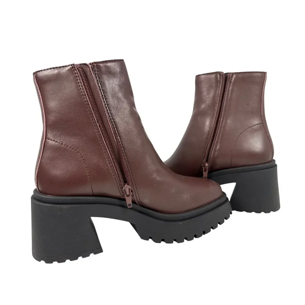 Steve Madden‎ Fella Platform Boots Womens 7.5 M Brown Leather Chunky Heel Zipper